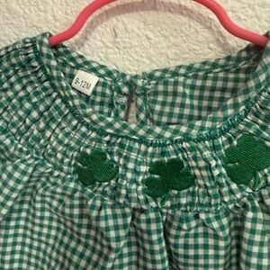 Green Gingham Baby Dress with Shamrock Embroidery